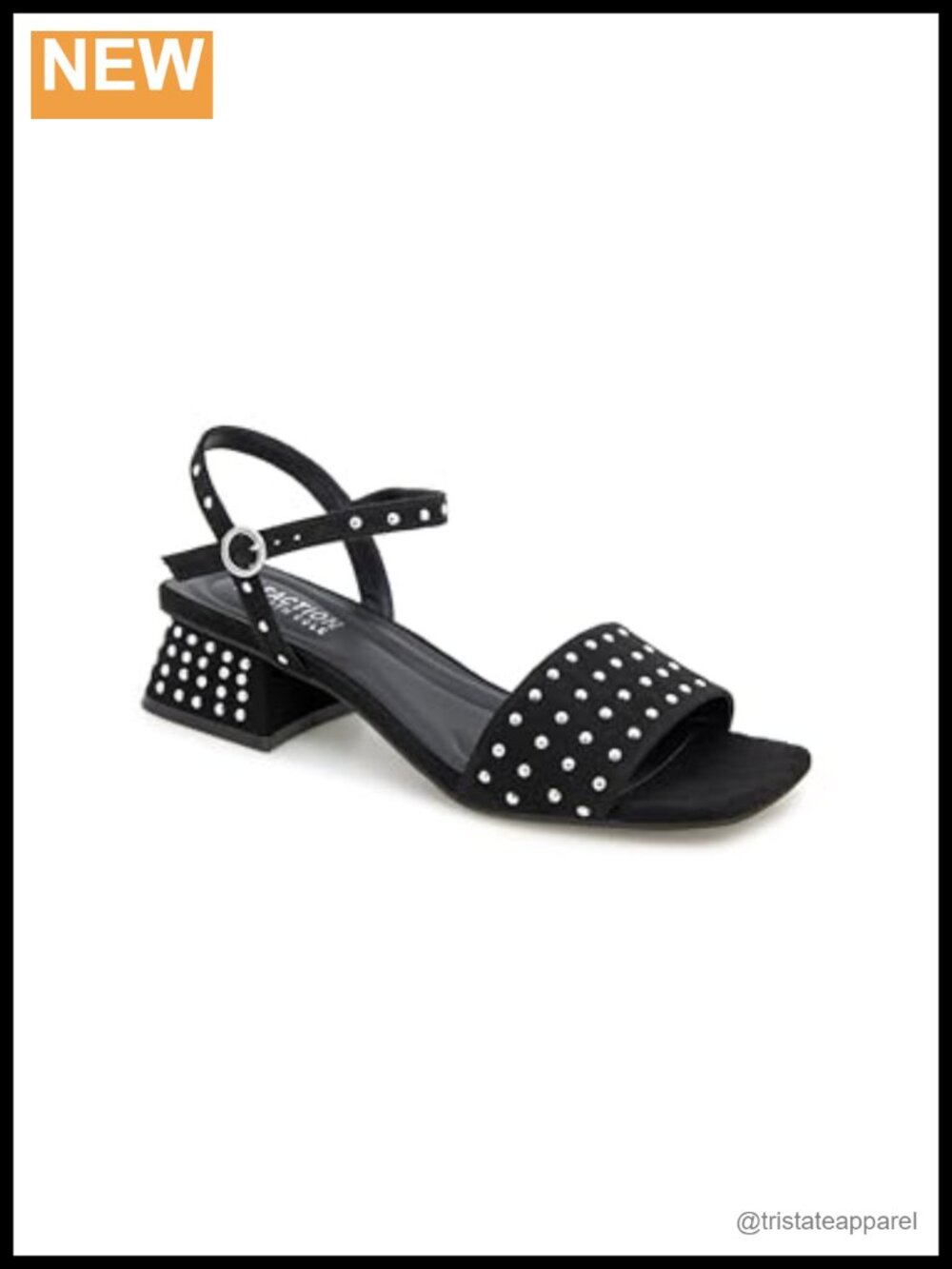Studded Faux Suede Slide Sandals, Block Heel